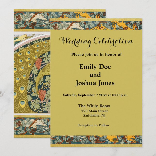 Peacock Art nouveau Stil runda, berikande utformni Inbjudningar (Fram/baksida)