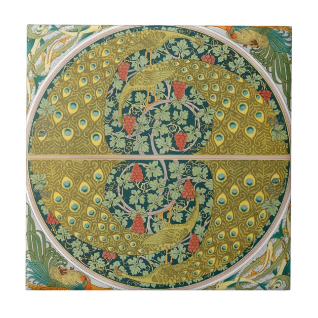 Peacock Art nouveau Stil runda, berikande utformni Kakelplatta (Framsidan)
