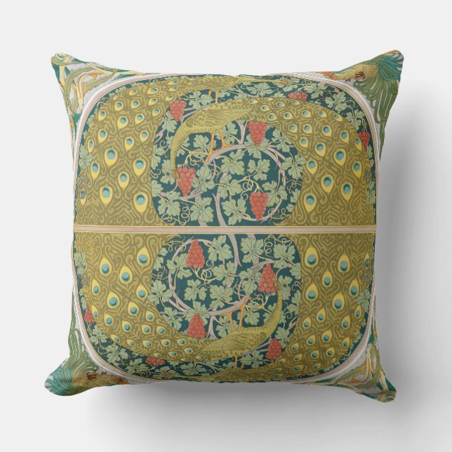 Peacock Art nouveau Stil runda, berikande utformni Kudde (Framsida)