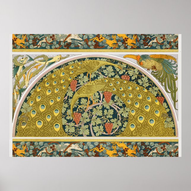 Peacock Art nouveau Stil runda, berikande utformni Poster (Framsidan)