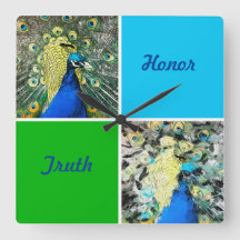 Peacock Art with Aqua and, Grönt Squares