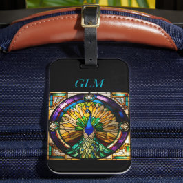Peacock av fastnat glas bagagebricka