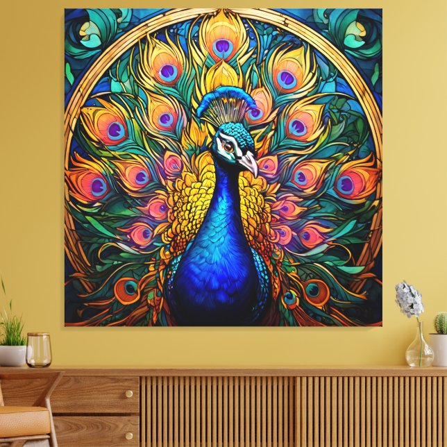 Peacock av skalat glas Stil Canvastryck (Insitu (Vardagsrum))