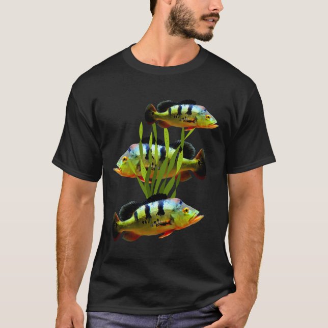Peacock Bass Aquarium Fish Tank Art T Shirt (Framsida)
