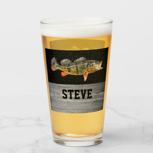 Peacock Bass Fishing Beer Angler Fisherman Manar Glaskopp (Framsida fylld)