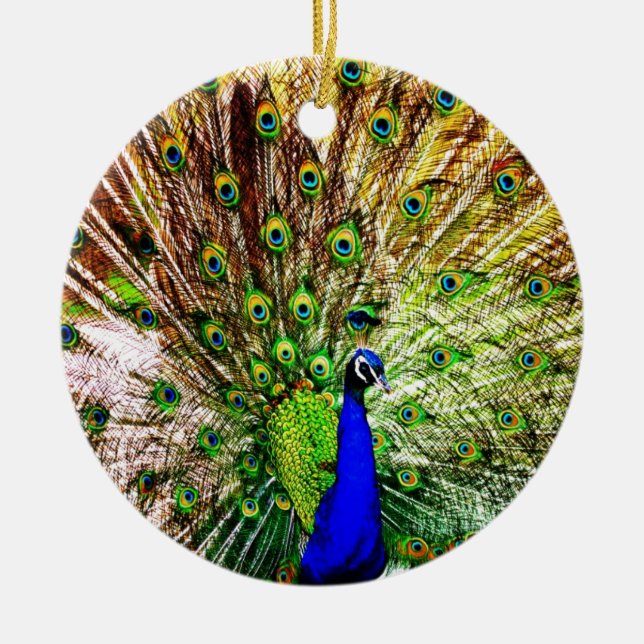 Peacock Benice Grönt Bird Animal Royal Luxury S Julgransprydnad Keramik (Framsidan)