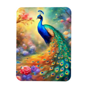 Peacock Bird 100 med blommor Magnet