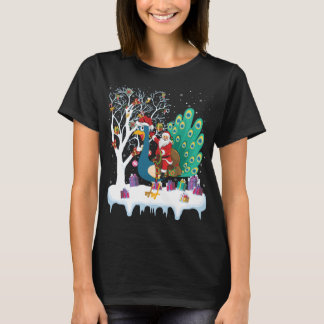 Peacock Bird Älskare Julafton Gift Santa Riding Pe T Shirt