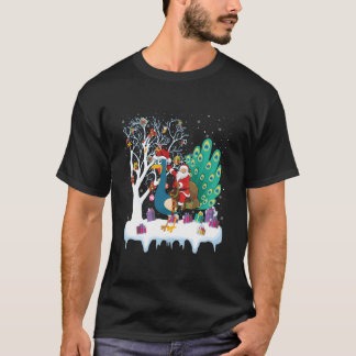 Peacock Bird Älskare Julafton Gift Santa Riding Pe T Shirt