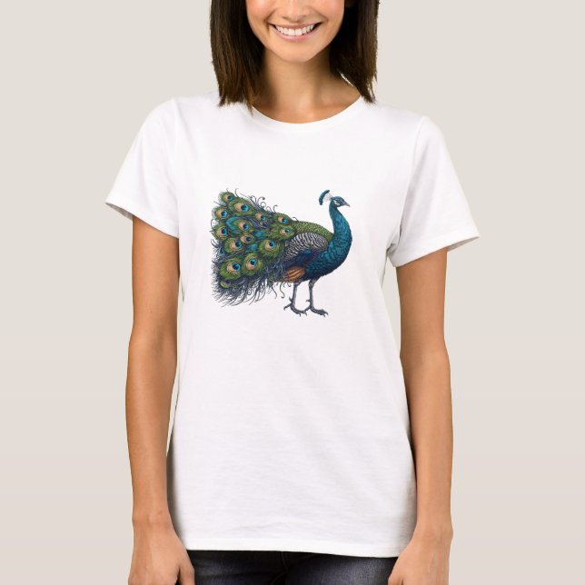 Peacock bird Basic Mörk T-Shirt (Framsida)