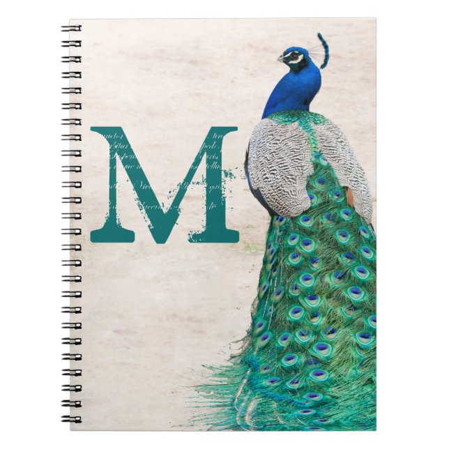 Peacock Bird Feather Monogram Initial Note Bok Anteckningsbok (Framsidan)