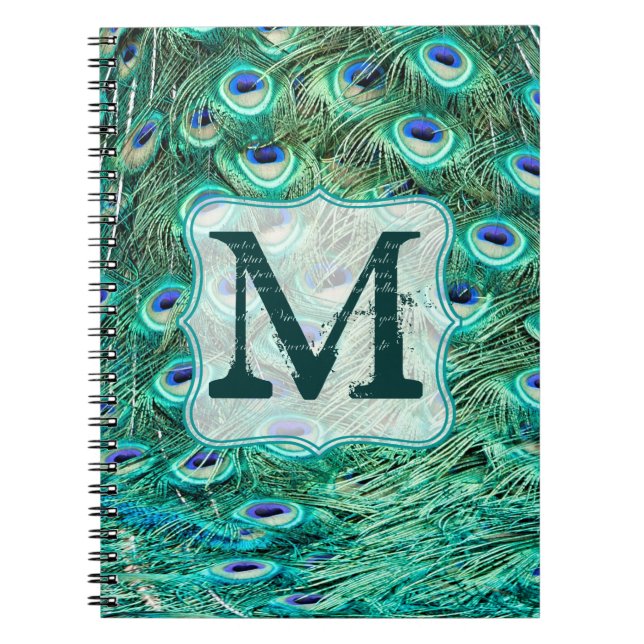 Peacock Bird Feather Monogram Initial Note Bok Anteckningsbok (Framsidan)