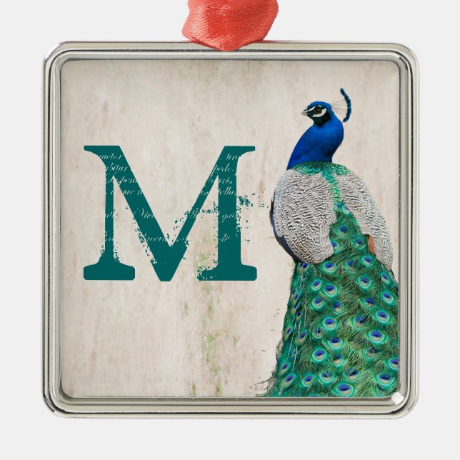 Peacock Bird Feather Tea Monogram Initial Ornament (Framsidan)