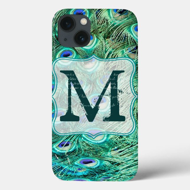 Peacock Bird Feather Teal Turqu Monogram IPAD Case (Baksida)