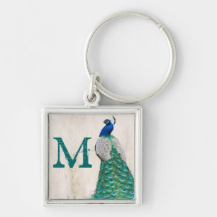 Peacock Bird Feather Teal Turquise Vint Nyckelring