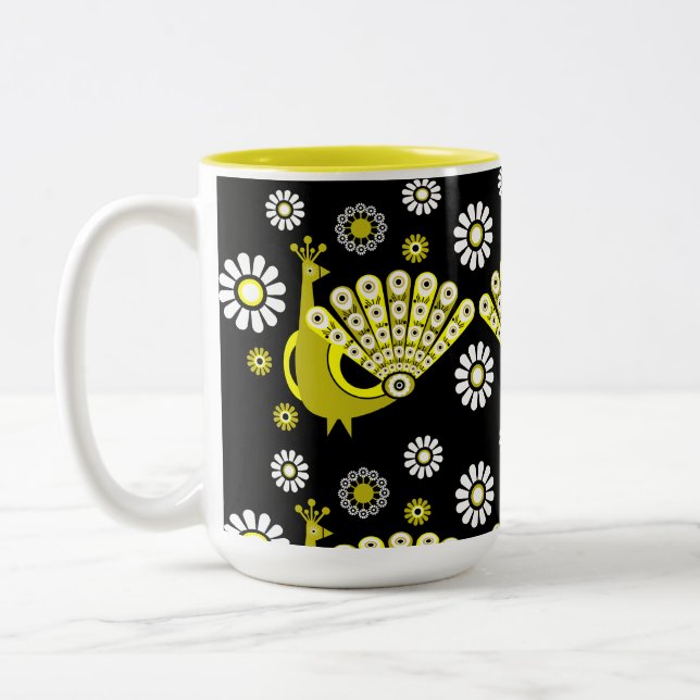 Peacock Bird Graphic Art Två-Tonad Mugg (Vänster)