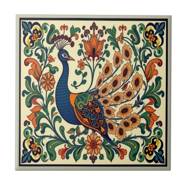Peacock Bird Morris Morgan Boho Kakelplatta (Framsidan)