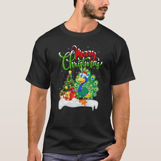 Peacock Bird  Xmas Decorations Santa Peacock Chris T Shirt (Framsida)