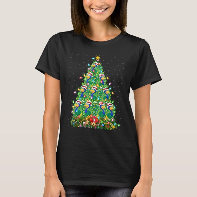 Peacock Bird   Xmas Lights Santa Peacock Christmas T Shirt (Framsida)