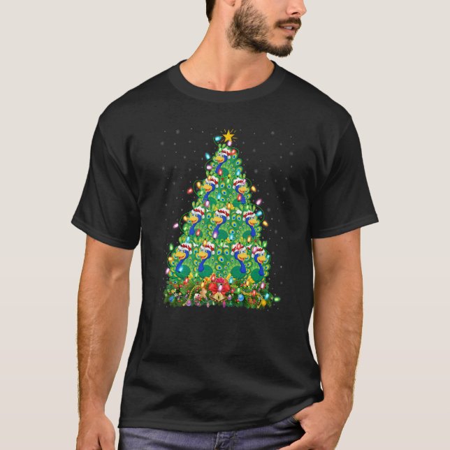 Peacock Bird  Xmas Lights Santa Peacock Christmas  T Shirt (Framsida)