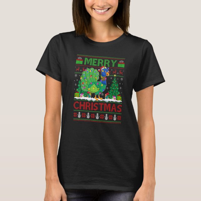 Peacock Bird  Xmas Tree Ugly Santa Peacock Christm T Shirt (Framsida)
