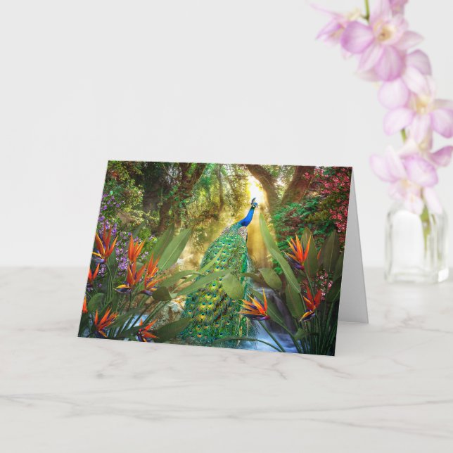 Peacock Birds of Paradise Landscape Painting Kort (Orkide)