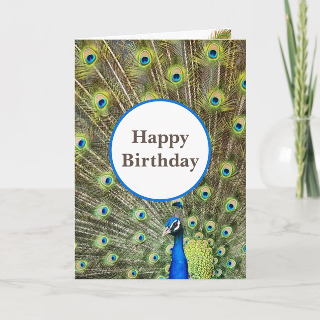 Peacock Birthday Hälsning Anteckningskort (Framsida)