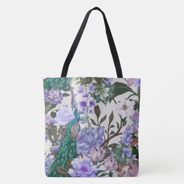 Peacock Blommigt Beauty Mode Tote Tygkasse (Framsida)