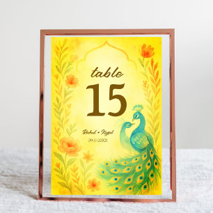 Peacock Blommigt Indian Bröllop Bordsnummer Card