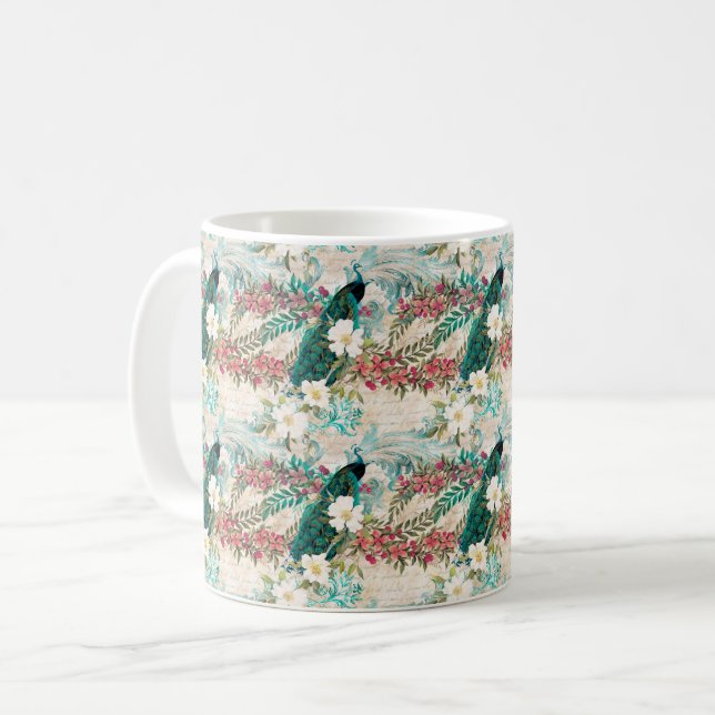 Peacock Blommigt Kaffemugg (Framsida vänster)