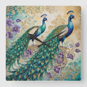 Peacock blommigt paisley vattencolor fyrkantig klocka