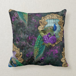 Peacock, Blommor och Guld Ram Kudde