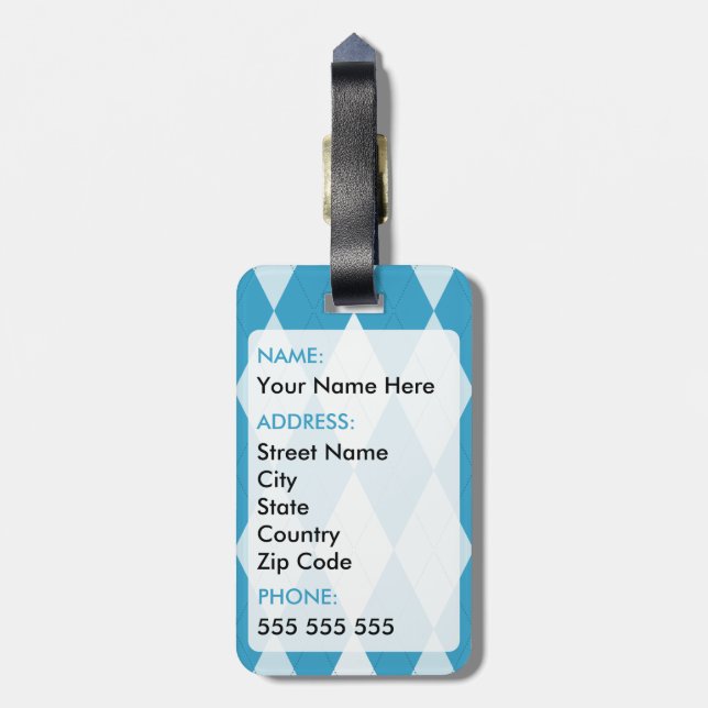 Peacock Blue Argyle Small Diamond Shape Bagagebricka (Baksidan Lodrät)