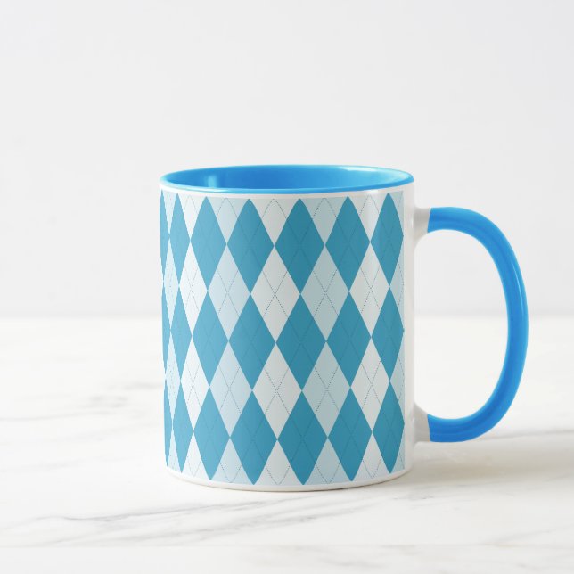 Peacock Blue Argyle Small Diamond Shape Mugg (Höger)