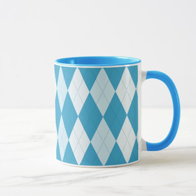 Peacock Blue Argyle Small Diamond Shape Mugg (Höger)