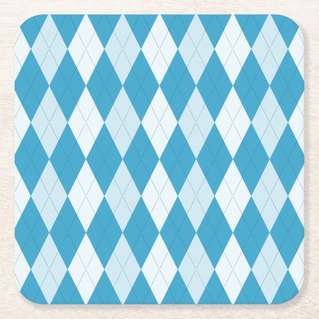 Peacock Blue Argyle Small Diamond Shape Underlägg Papper Kvadrat (Framsidan)