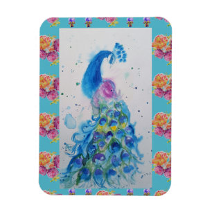 Peacock Blue Bird Watercolor Aqua-kylskåp Magnet