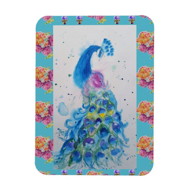 Peacock Blue Bird Watercolor Aqua-kylskåp Magnet (Vertikal)
