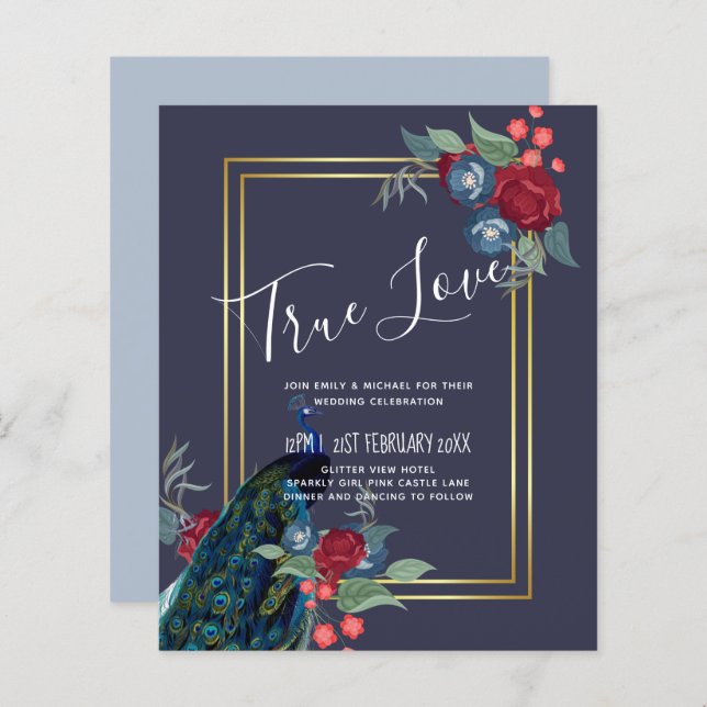 Peacock Blue Burgundy Winter Fall Wedding (Fram/baksida)