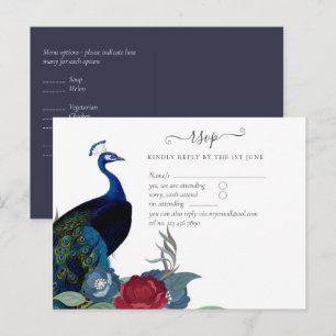 Peacock Blue Burgundy Winter Fall Wedding Vykort