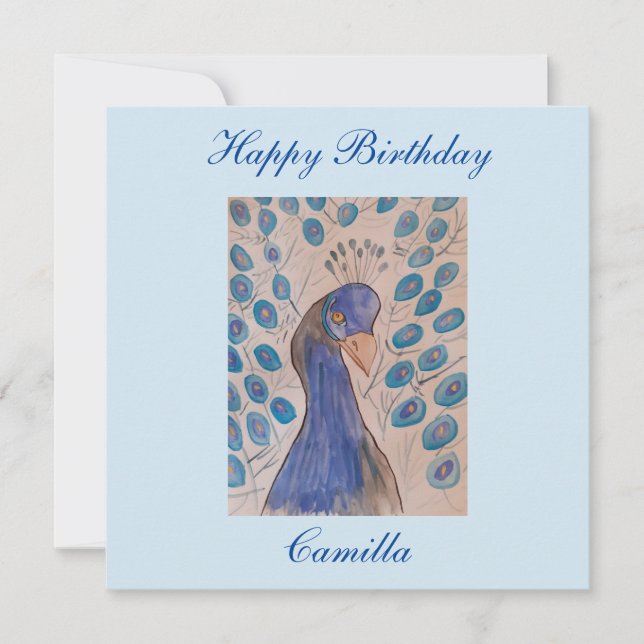 Peacock Blue Flat Birthday Card Kort (Framsida)