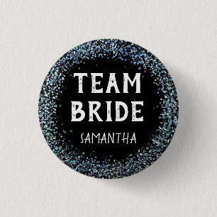Peacock Blue Glitter Team Bride Namn Black Knapp