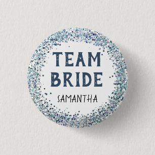 Peacock Blue Glitter Team Bride Namn Knapp