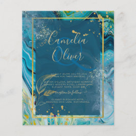 Peacock Blue Gold INK Abstract Wedding  Flygblad