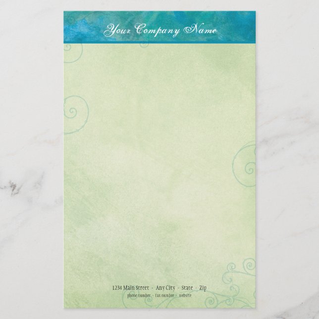 Peacock Blue & Grönt Business Stationery Brevpapper (Framsida)