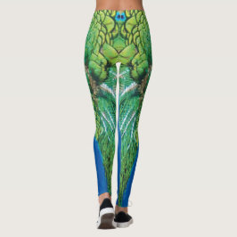 Peacock Blue Grönt Feather Struktur Sommar Vibes Leggings