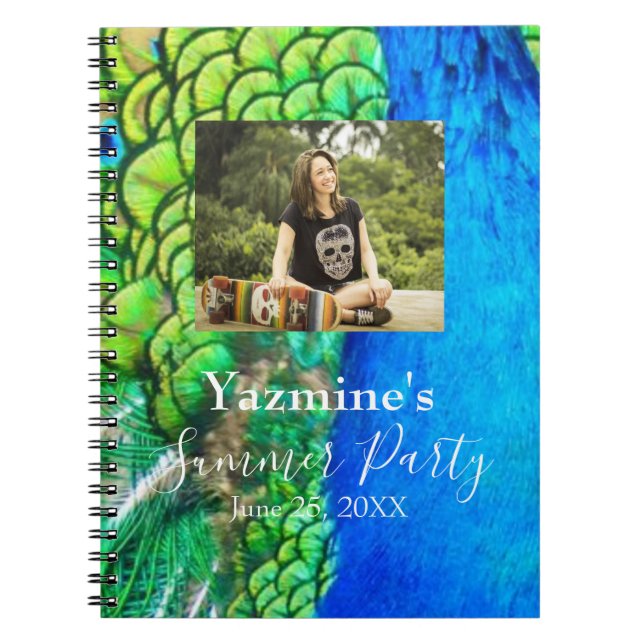 Peacock Blue Grönt Feather Struktur sommarfoton Anteckningsbok (Framsidan)