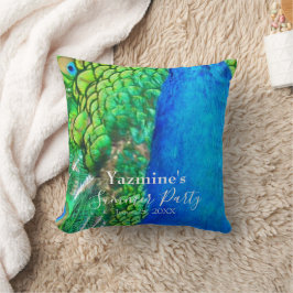 Peacock Blue Grönt Feather Struktur Summer Vibes Kudde