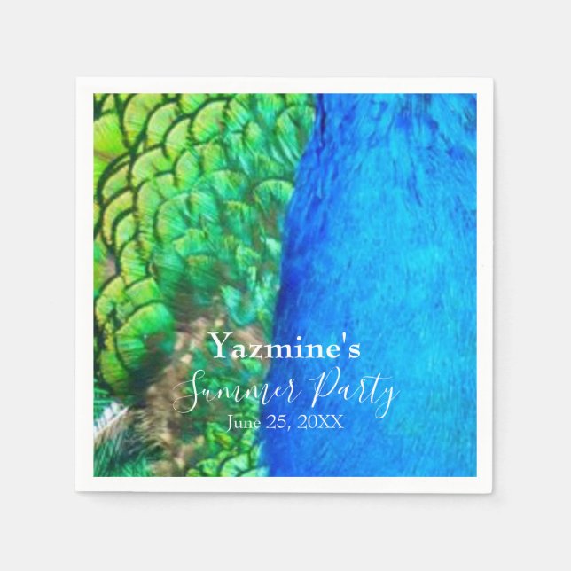 Peacock Blue Grönt Feather Struktur Summer Vibes Pappersservett (Framsidan)