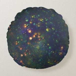 Peacock Blue Grönt Galactic Bokeh Glitter Rund Kudde